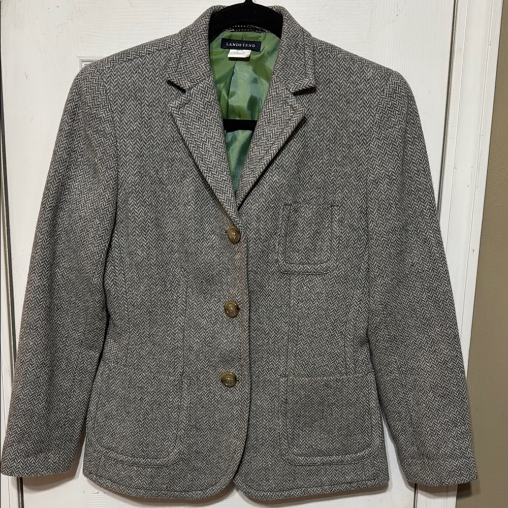 Lands' End Gray Wool Mohair Blend Blazer Timeless Professional Style Size 9AR